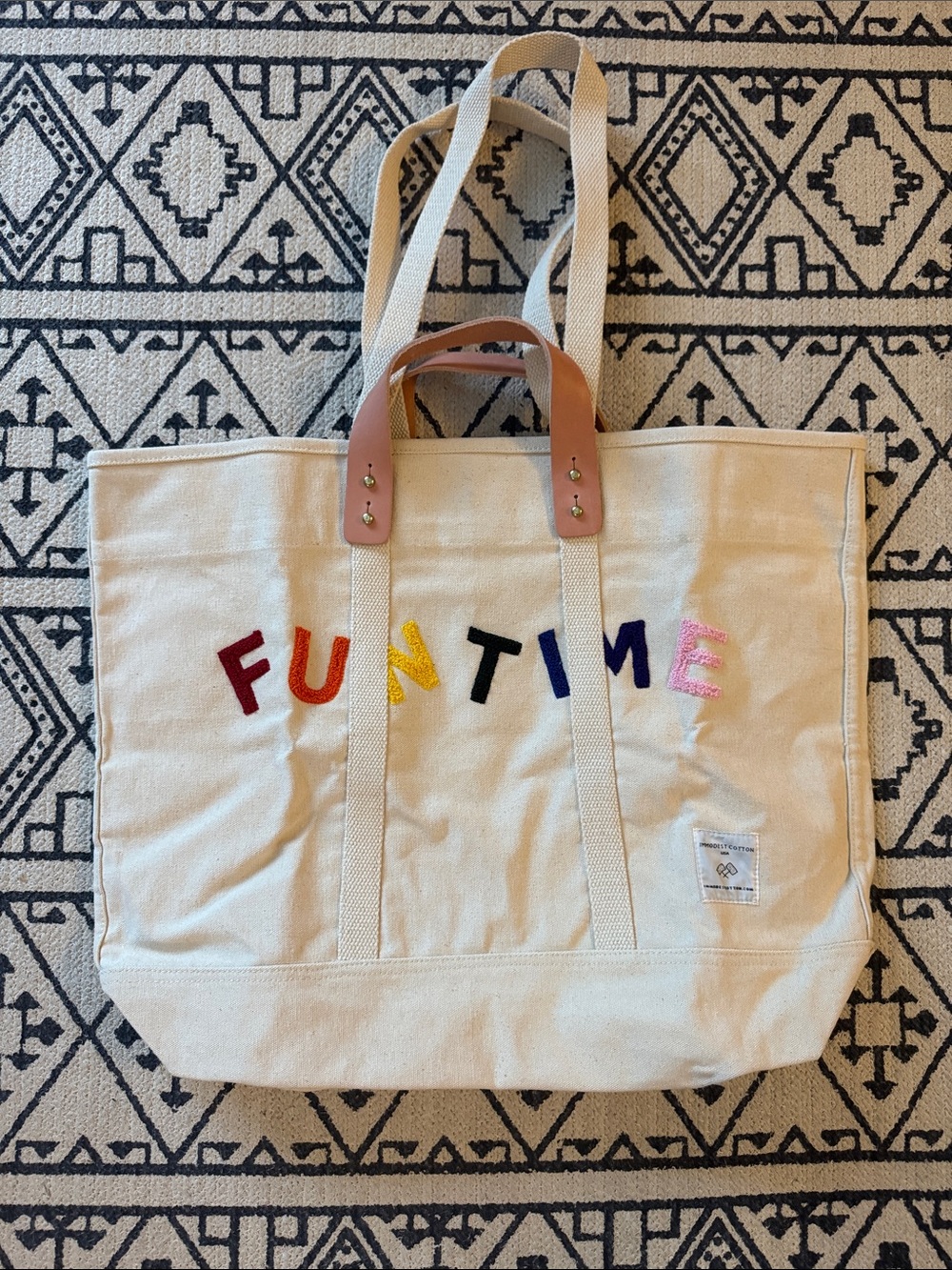Immodest Cotton + Fleabag Free People FUNTIME Tote Bag with Leather Handles